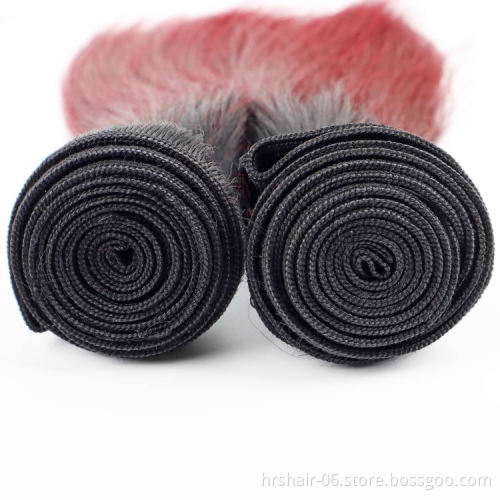 extention  Wine Colour raw Wholesale 99j bundle with closure european silky straight human hair 1b~99j cherry red bundles